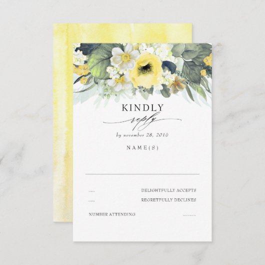 Geel en Wit Bloemen Bruiloft RSVP (Voorkant / Achterkant)