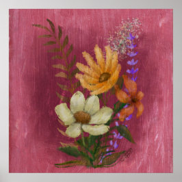 Geel en wit bloemolie schilderij poster