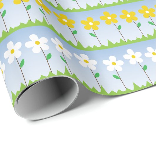 Geel en wit bloemperk papier (Rol Hoek)