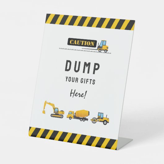 Geel en wit bouwfeest Geschenken ondertekenen Reclamebord Met Voetstuk (Voorkant)