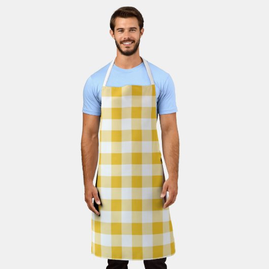 Geel en wit Buffalo Plaid Patroon Schort (Gedragen)