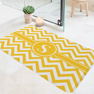 Geel en wit Chevron monogram Badmat