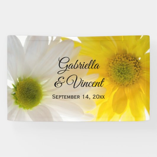 Geel en wit Daisies Wedding Spandoek (Horizontaal)