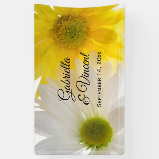 Geel en wit Daisies Wedding Spandoek (Verticaal)