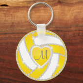 Geel en wit Diamond Volleyball 🏐 ontwerp Sleutelhanger (Voorkant)