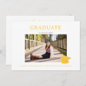 Geel en Wit Eenvoudig Foto Afstudeerfeestje Kaart (Voorkant / Achterkant)