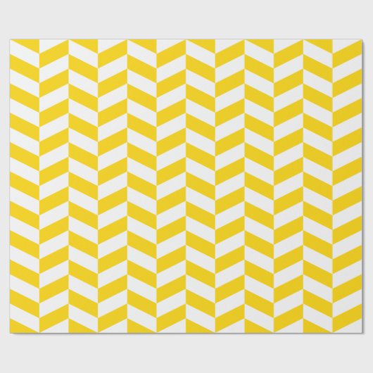 Geel en wit Extra Groot Herringbone Cadeaupapier (Vlak)
