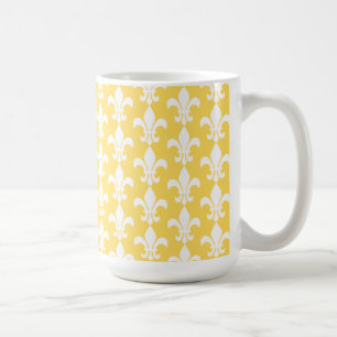 Geel en wit Fleur de Lis Pattern Koffiemok
