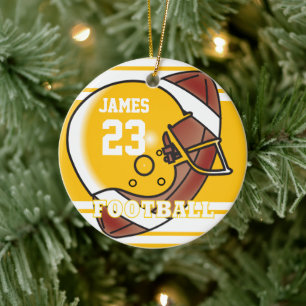 Geel en wit Football Keramisch Ornament