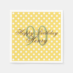 Geel en wit Fun Polka Dot 90th Birthday Paper Servet