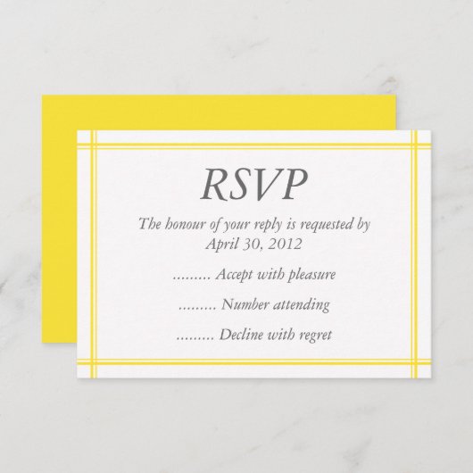 Geel en wit gebeurtenisantwoord, RSVP- of responsk RSVP Kaartje (Voorkant / Achterkant)