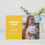 Geel en Wit Gefeliciteerd Afstudeerder Foto Afstud Aankondiging (Staand voorkant)