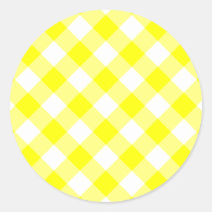 Geel en wit geruit ronde sticker