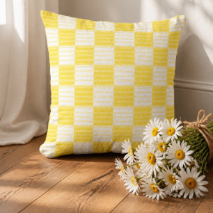 Geel en Wit Gestreept Patchwork Kussen