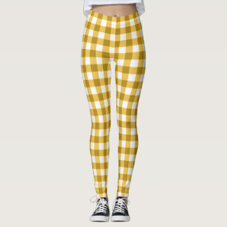 Geel en wit Gingham gecontroleerd Leggings