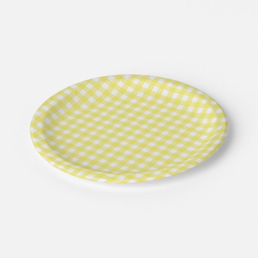 Geel en wit Gingham-ontwerp Papieren Bordje (Gekanteld)