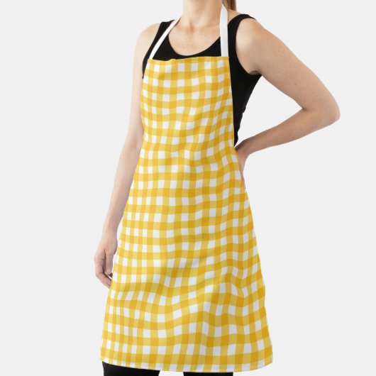 Geel en wit Gingham Pattern Schort (Insitu)