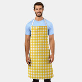 Geel en wit Gingham Pattern Schort (Gedragen)