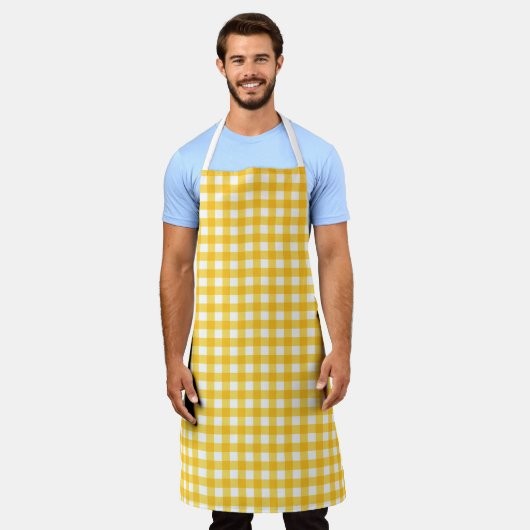 Geel en wit Gingham Pattern Schort (Gedragen)