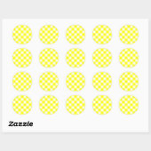 Geel en wit Gingham Ronde Sticker (Vel)