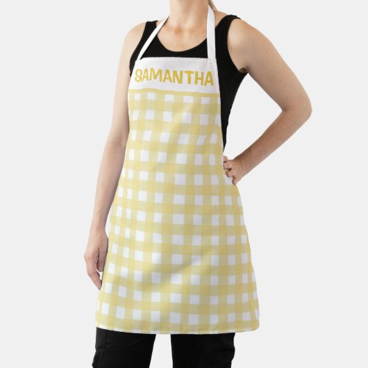 Geel en wit Gingham-spelpatroon Schort (Insitu)