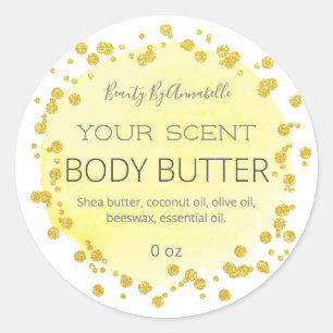 Geel en wit   Gouden Stippen Bodyboter Etiketten