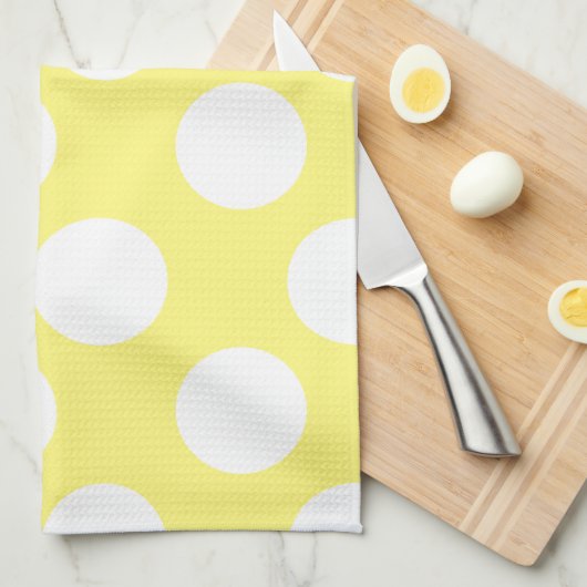Geel en wit groot pokdot keukenhanddoek (Quarter Fold)