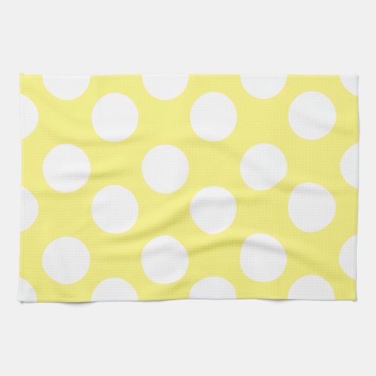 Geel en wit groot pokdot keukenhanddoek (Horizontaal)