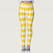 Geel en wit Harlekijn diamanten geruit ontwerp Leggings (Voorkant)
