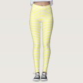 Geel en wit horizontaal Pinstripe Summer Kijk Leggings (Voorkant)