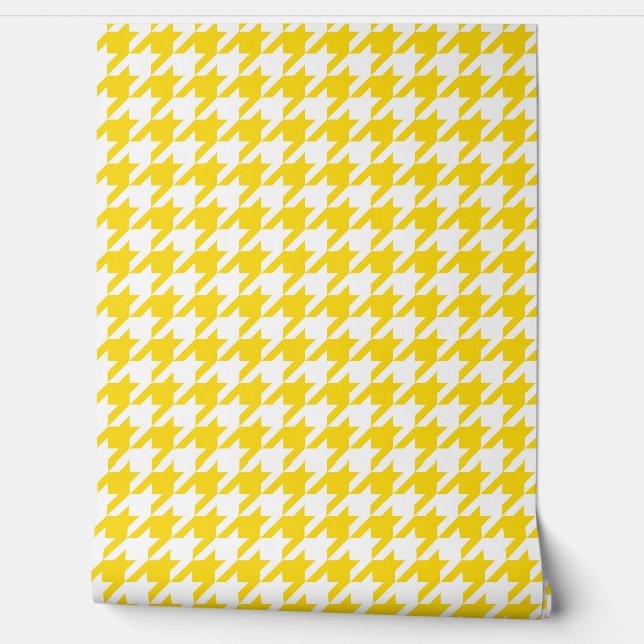 Geel en wit Houndstooth Check Behang (Afrollen)