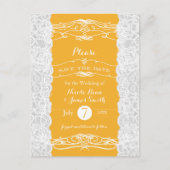 Geel en wit Lace Elegant Wedding Save the Date Aankondigingskaart (Voorkant)
