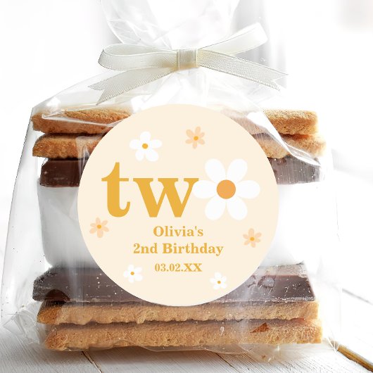 geel en wit madeliefje 2e verjaardag meisje ronde sticker