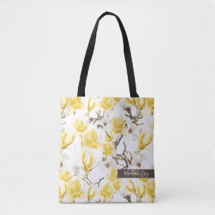 Geel en wit Magnolia Blossom Waterverf Patroon Draagtas