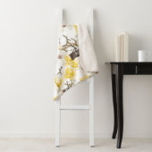 Geel en wit Magnolia Blossom Waterverf Patroon Sherpa Deken (In situ)