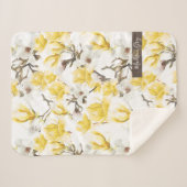 Geel en wit Magnolia Blossom Waterverf Patroon Sherpa Deken (Voorkant (horizontaal))