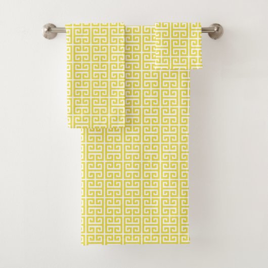 Geel en wit Modern Grieks sleutelpatroon Bad Handdoek (Insitu)