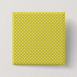 Geel en wit pokadot vierkante button 5,1 cm