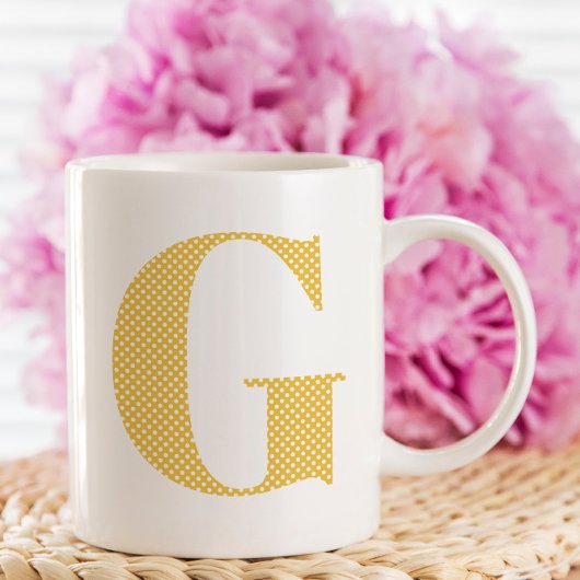 Geel en wit Polka Dot Monogram Koffiemok