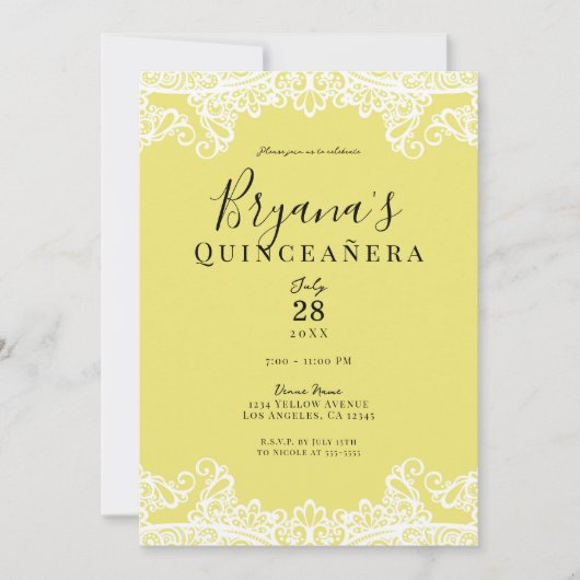 Geel en wit ras Elegant Quinceañera Party Kaart (Voorkant)