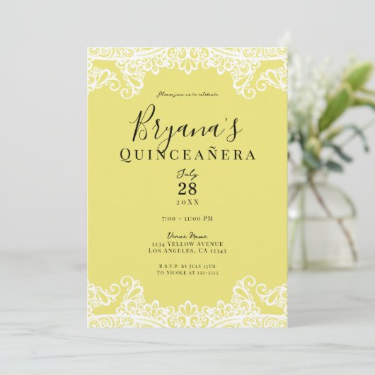 Geel en wit ras Elegant Quinceañera Party Kaart (Staand voorkant)