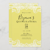 Geel en wit ras Elegant Quinceañera Party Kaart (Voorkant / Achterkant)