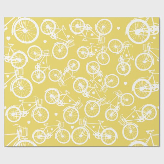 Geel en wit Retrofiets Cadeaupapier (Vlak)