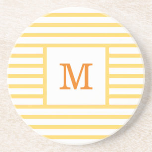 Geel en wit Stripes Aangepaste monogram zandsteen Onderzetter