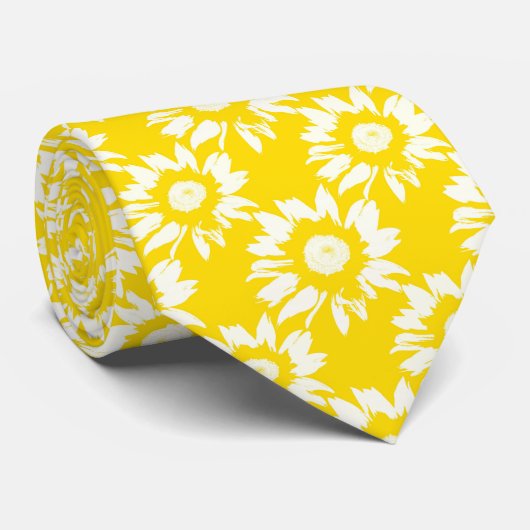 Geel en wit zonnebloempatroon stropdas (Opgerold)
