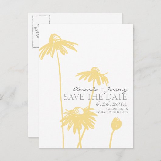 Geel en wit Zwarte Ogen Susan Save the Date Aankondigingskaart (Voorkant / Achterkant)