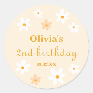 Geel en witte Daisy Verjaardag Ronde Sticker