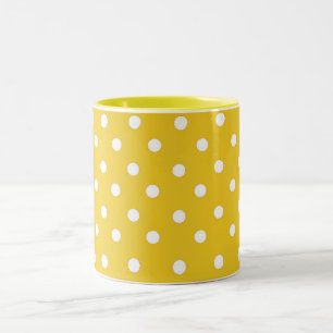 GEEL EN WITTE POLKA DOTS TWEEKLEURIGE KOFFIEMOK