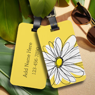 Geel en Witte Whimsical Daisy met de Tekst van de Bagagelabel