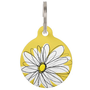 Geel en Witte Whimsical Daisy met de Tekst van de  Huisdierpenning